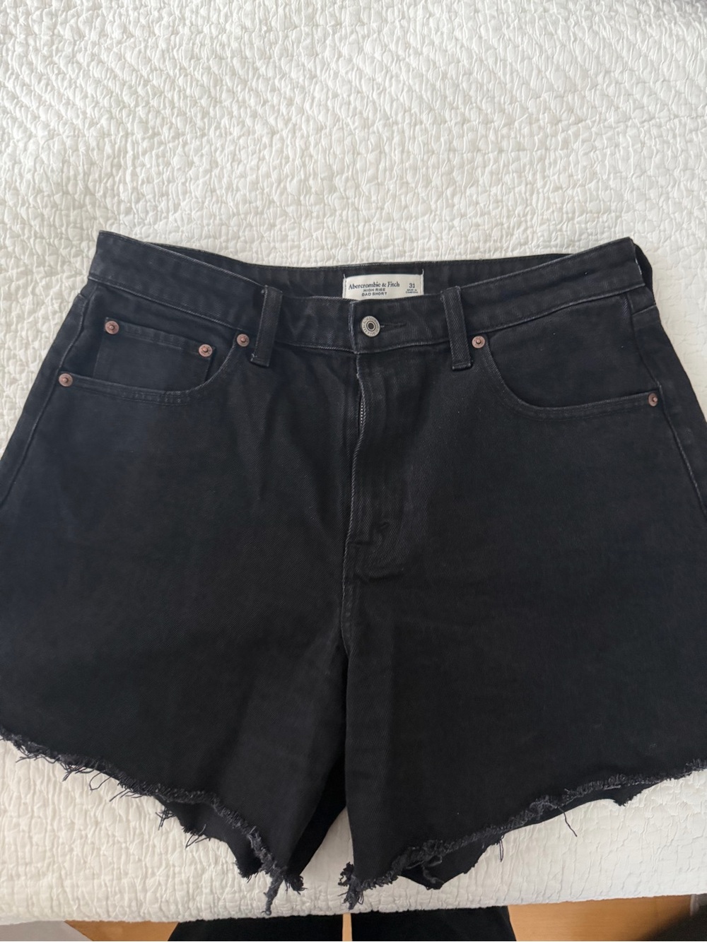 Abercrombie & Fitch Black Frayed-Hem Denim Shorts - CURVE LOVE